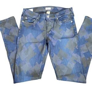 True Religion Women 28 Casey Super Skinny Houndstooth Jean denim Indigo cowgirl